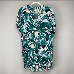 H&M Leaf Print Tropical Vacation Shift Pullover Dress Size 10